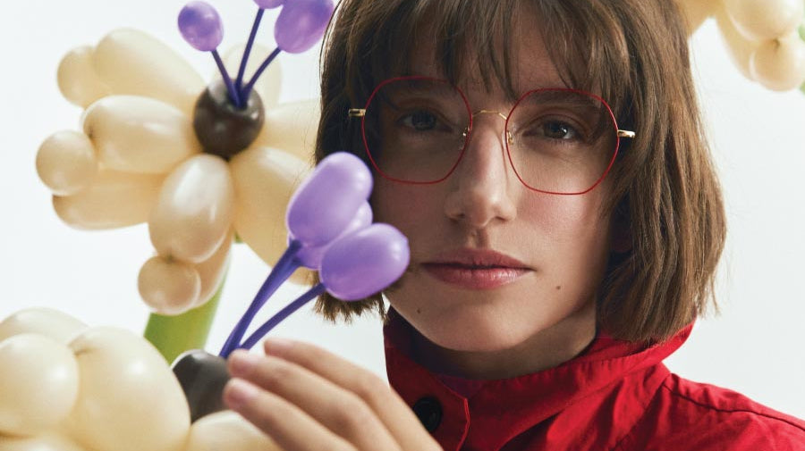Woman in metal Andy Wolf eyeglasses