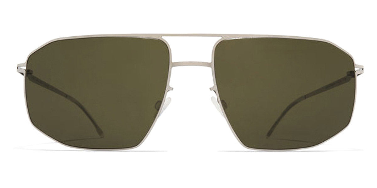 Mykita® SANTERI Shiny Silver 59 - Shiny Silver/Rawgreen Solid Sunglasses