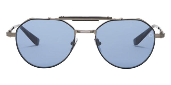 Akoni® Astrolis AKN AKS 546C 55 Sunglasses - Antiqued Silver w/Black enamel/Black/Dusty Blue gradient Lenses