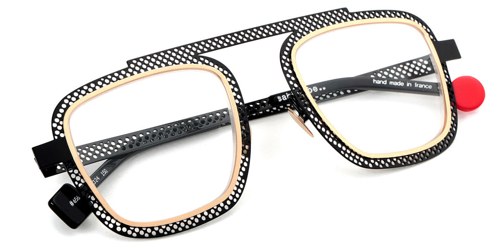 Sabine Be® Be Boyish Hole SB Be Boyish Hole 656 52 - Glossy Black Perforated / Polished Rose Gold Eyeglasses