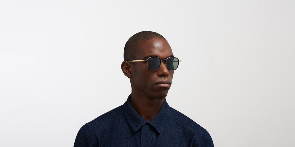 Mykita® FIR MYK FIR MH7 Pitch Black/Glossy Gold / Polarized Pro Green 15 47 - MH7 Pitch Black/Glossy Gold / Polarized Pro Green 15 Sunglasses