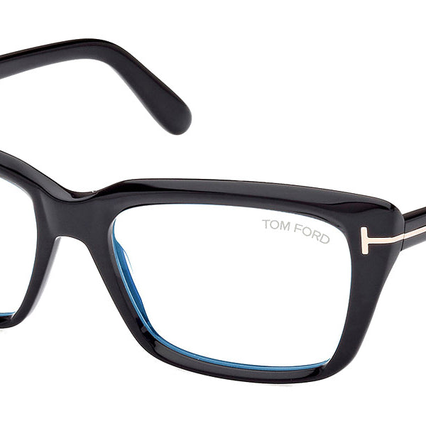 Tom Ford® FT5894-B FT5894-B 001 56 - 001 - Shiny Black, Shiny Rose Gold, t" Logo / Blue Block Lenses" Sunglasses