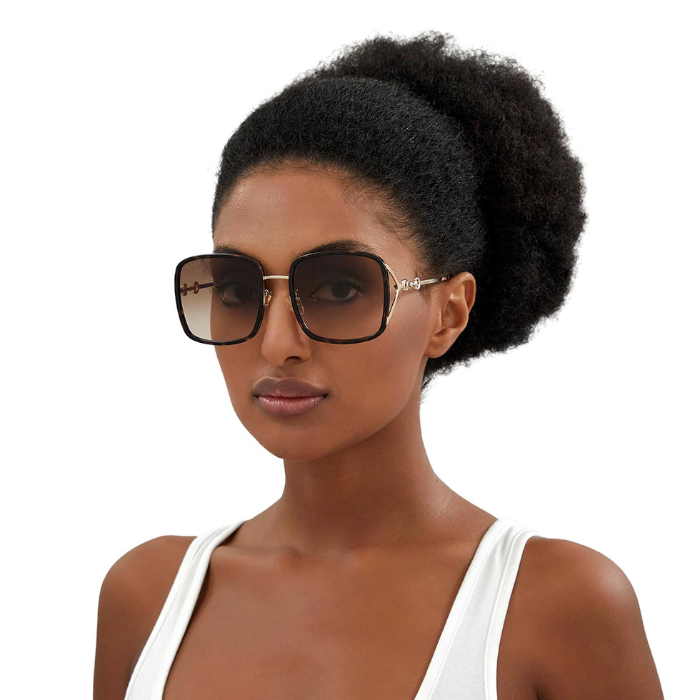 Gucci® GG1016SK GUC GG1016SK 003 58 - Havana/Gold Sunglasses