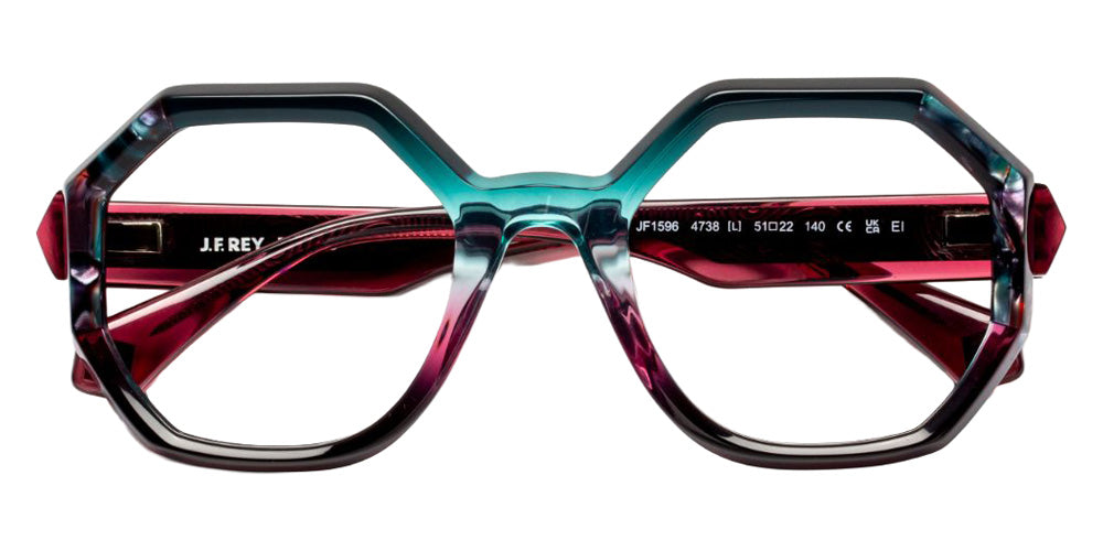 J.F. Rey® JF1596 Geometric Eyeglasses - Green Gradient Pink/Red