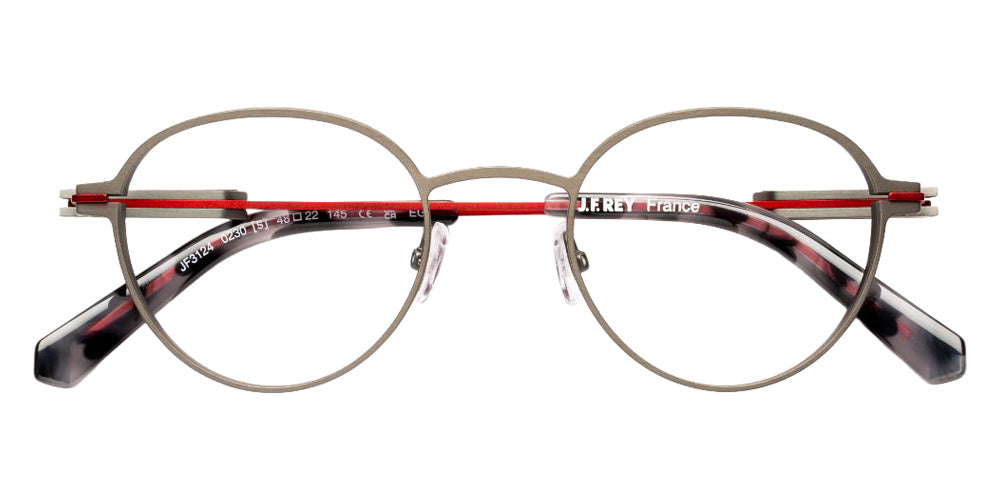 J.F. Rey® JF3124 JFR JF3124 0230 48 Eyeglasses - Ruthenium Brushed/Red