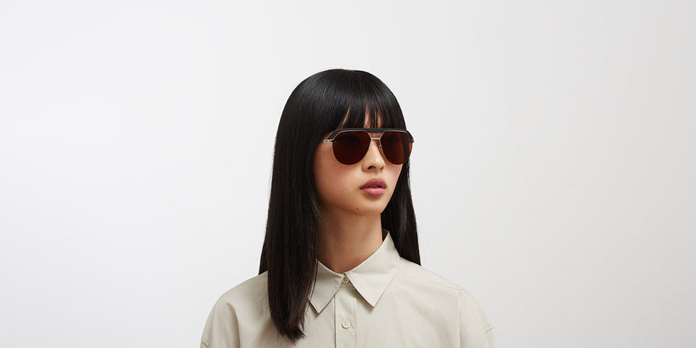 Mykita® ML02 MYK ML02 MH49 Pitch Black/Matte Silver / Leica Amber Solid 57 - MH49 Pitch Black/Matte Silver / Leica Amber Solid Sunglasses