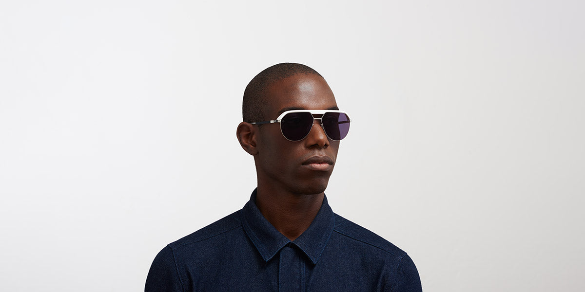 Mykita® ML02 MYK ML02 MH52 Signal White/Shiny Silver / Leica Black Solid 57 - MH52 Signal White/Shiny Silver / Leica Black Solid Sunglasses