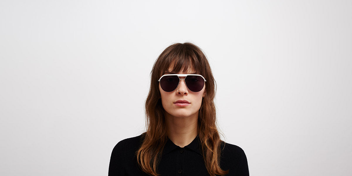 Mykita® ML02 MYK ML02 MH52 Signal White/Shiny Silver / Leica Black Solid 57 - MH52 Signal White/Shiny Silver / Leica Black Solid Sunglasses