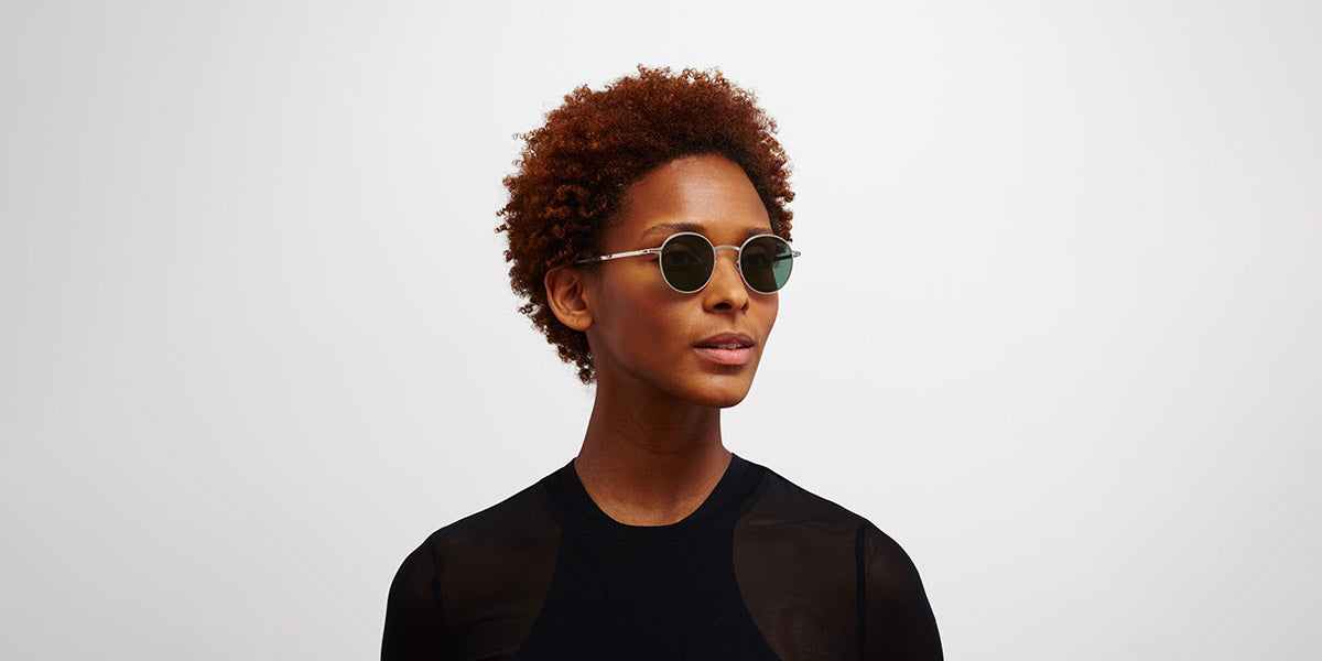 Mykita® NIS MYK NIS Shiny Silver / Dark Green Solid 46 - Shiny Silver / Dark Green Solid Sunglasses