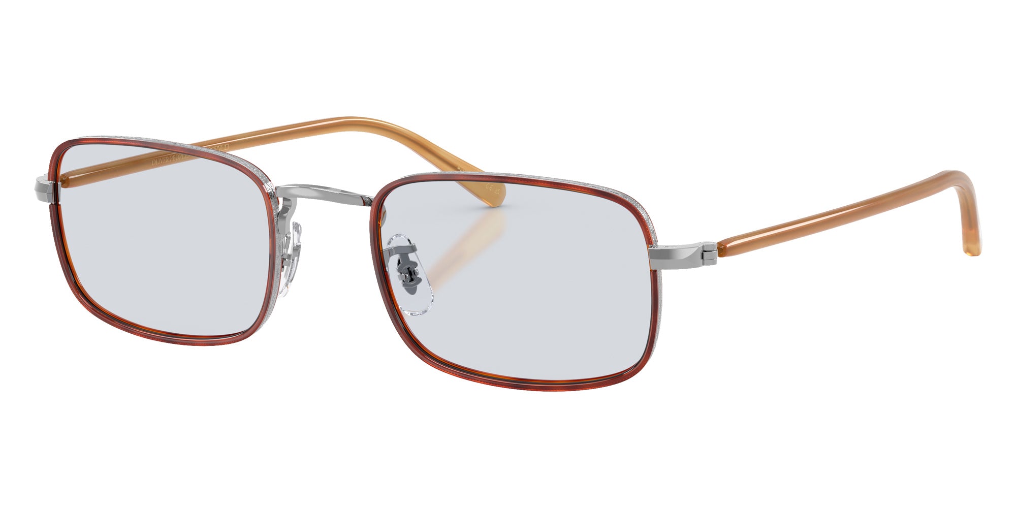 Oliver Peoples® OV1366T Rectangle OV1366T 5036 49 Eyeglasses - Silver/Amber Tortoise/Blue Wash