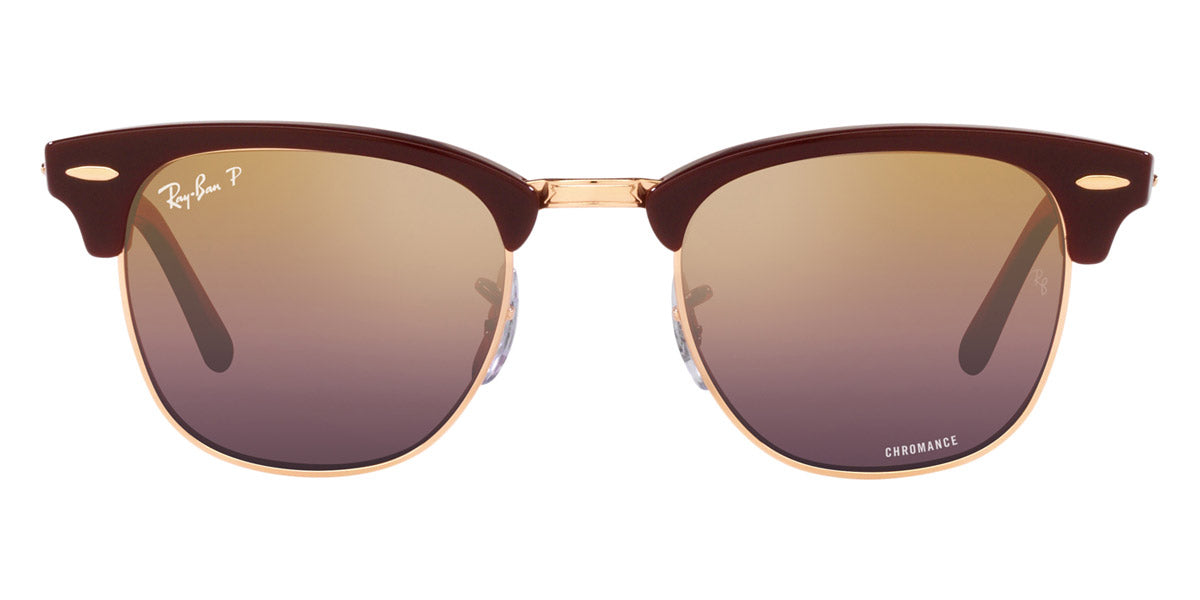 Ray-Ban® Clubmaster Low Bridge Fit RB3016F RB3016F 1365G9 55 - Bordeaux on Rose Gold with Polarized Red lenses Sunglasses