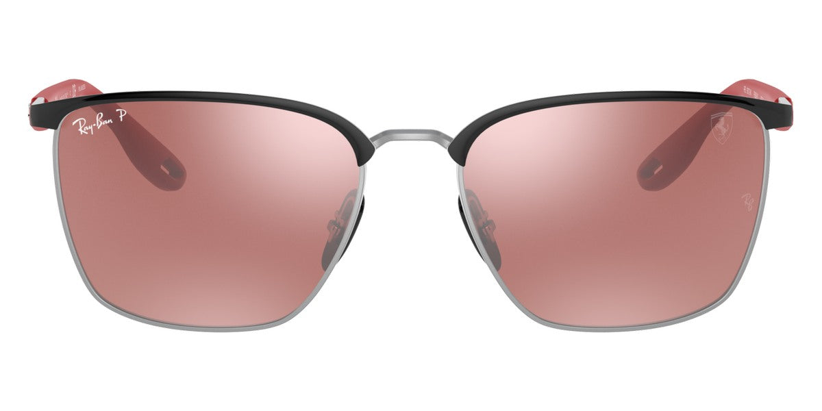 Ray-Ban® Scuderia Ferrari Collection RB3673M RB3673M F060H2 56 - Black On Silver with Purple Mirrored Silver Polarized lenses Sunglasses