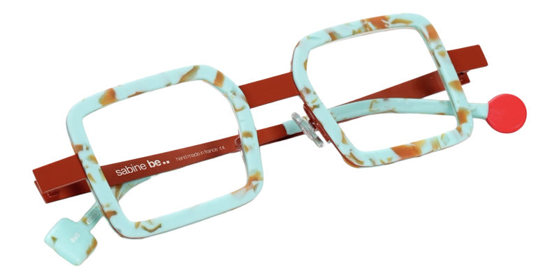 Sabine Be® Be Box Eyeglasses - 665 Turquoise Marbled Mat | Camel Shiny