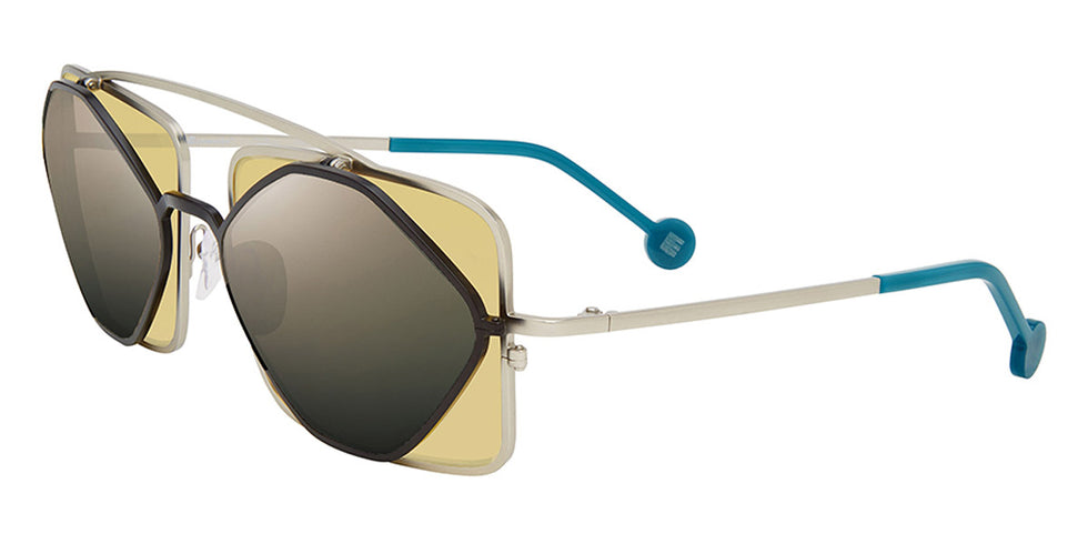 L.A.Eyeworks® COTATI LA COTATI 821822 61 - Black On Silver with Teal Temple Tips Sunglasses