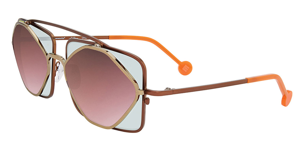 L.A.Eyeworks® COTATI LA COTATI 820823 61 - Gold On Brown with Orange Temple Tips Sunglasses
