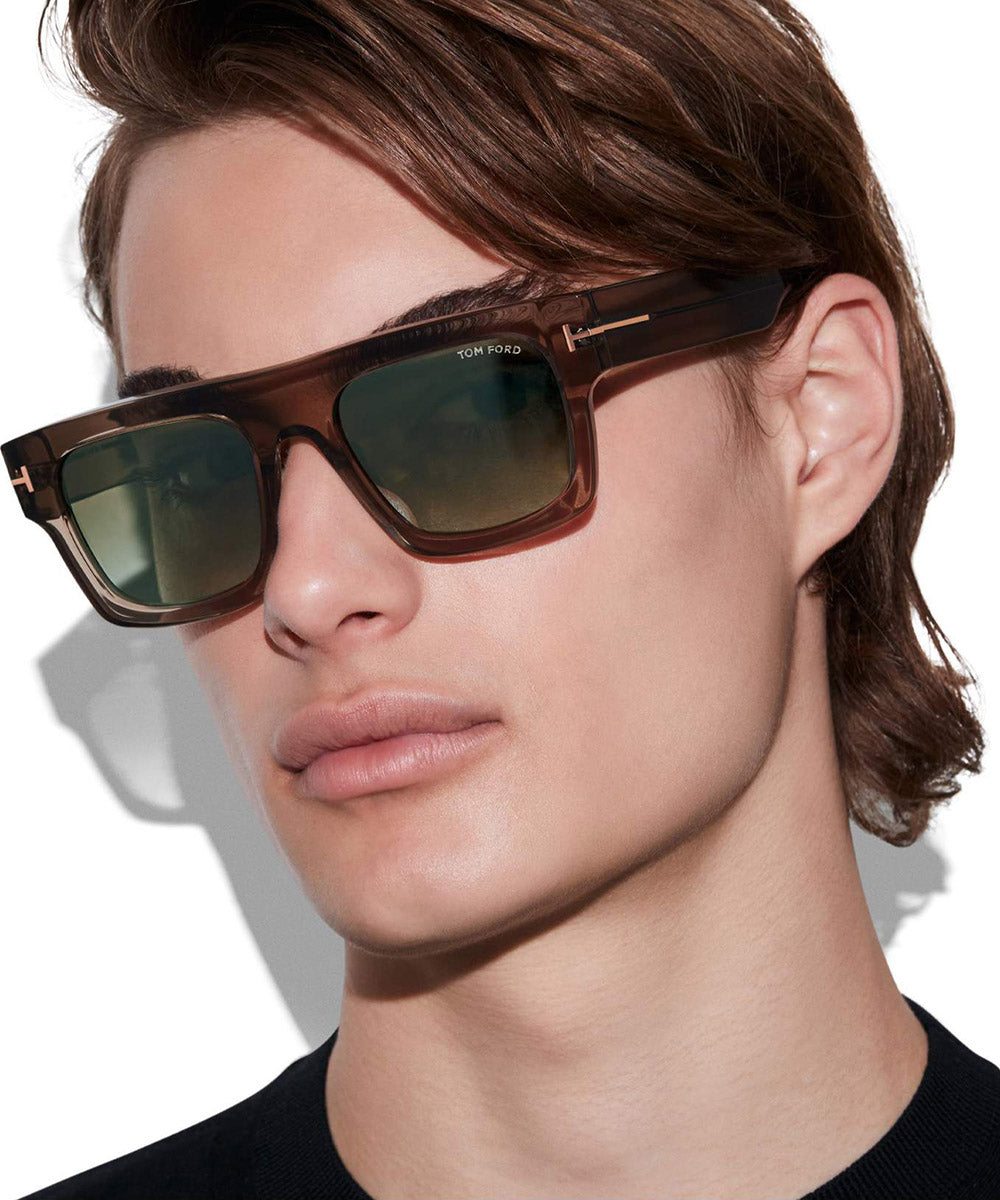 Tom Ford® FT0711 Fausto FT0711 Fausto 47Q 53 - 47Q - Shiny Transparent Oyster / Gradient Brown Lenses Sunglasses