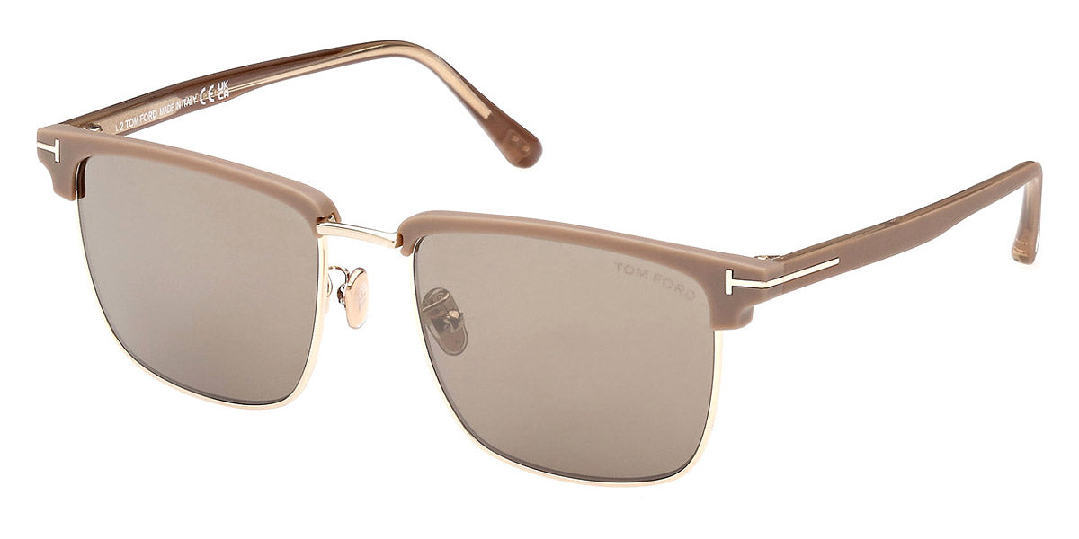 Tom Ford® FT0997-H Hudson-02 FT0997-H Hudson-02 52L 55 - 52L - Shiny Pale Gold, t" Logo / Roviex With Gunmetal Flash Lenses" Sunglasses