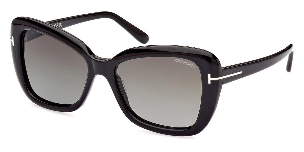Tom Ford® FT1008 Maeve FT1008 Maeve 01B 55 - 01B - Shiny Black, t" Logo / Gradient Smoke Lenses" Sunglasses