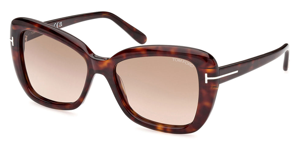Tom Ford® FT1008 Maeve FT1008 Maeve 52F 55 - 52F - Shiny Dark Havana, t" Logo / Gradient Brown Lenses" Sunglasses