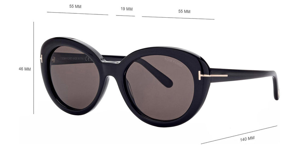 Tom Ford® FT1009 Lily-02 FT1009 Lily-02 01A 55 - 01A - Shiny Black, t" Logo / Smoke Lenses" Sunglasses