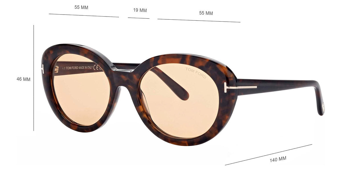 Tom Ford® FT1009 Lily-02 FT1009 Lily-02 52E 55 - 52E - Shiny Dark Havana, t" Logo / Photochromic Peach Lenses" Sunglasses