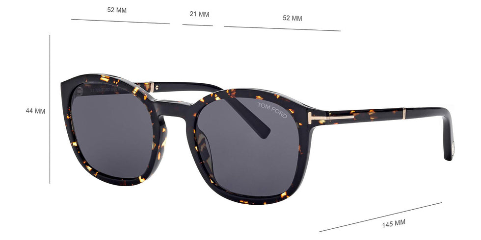 Tom Ford® FT1020 Jayson FT1020 Jayson 52A 52 - 52A - Shiny Dark Havana And Black, t" Logo / Smoke Lenses" Sunglasses