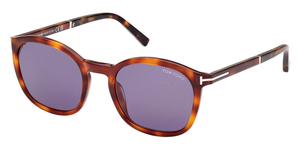 Tom Ford® FT1020 Jayson FT1020 Jayson 53V 52 - 53V - Shiny Blonde Havana, t" Logo / Blue Lenses" Sunglasses