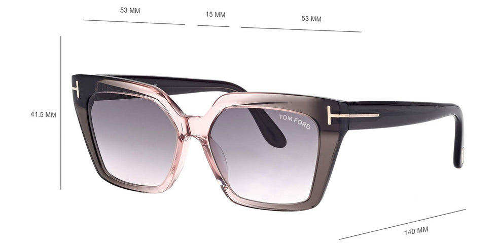 Tom Ford® FT1030 Winona FT1030 Winona 20G 53 - 20G - Shiny Transparent Grey And Rose, t" Logo / Rose Mirror Lenses" Sunglasses