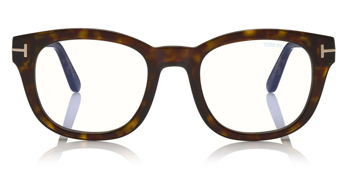 Tom Ford® FT5542-B FT5542-B 052 50 - 052 - Shiny Dark Havana, Shiny Rose Gold t" Logo / Blue Block Lenses" Eyeglasses