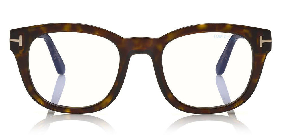 Tom Ford® FT5542-B FT5542-B 052 50 - 052 - Shiny Dark Havana, Shiny Rose Gold t" Logo / Blue Block Lenses" Eyeglasses