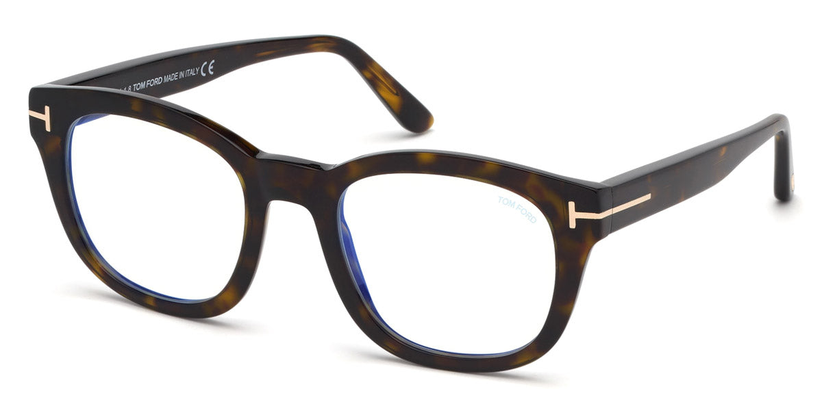 Tom Ford® FT5542-B FT5542-B 052 50 - 052 - Shiny Dark Havana, Shiny Rose Gold t" Logo / Blue Block Lenses" Eyeglasses