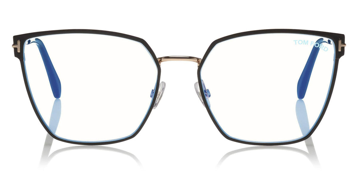 Tom Ford® FT5574-B FT5574-B 001 55 - 001 - Black Enamel Front, Shiny Rose Gold, Black Tips/ Blue Block Lenses Eyeglasses