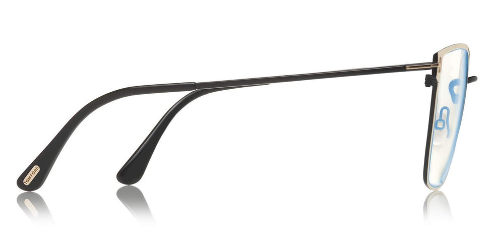 Tom Ford® FT5574-B FT5574-B 021 55 - 021 - Ivory Enamel Front, Shiny Black Metal, Black Tips/ Blue Block Lenses Eyeglasses