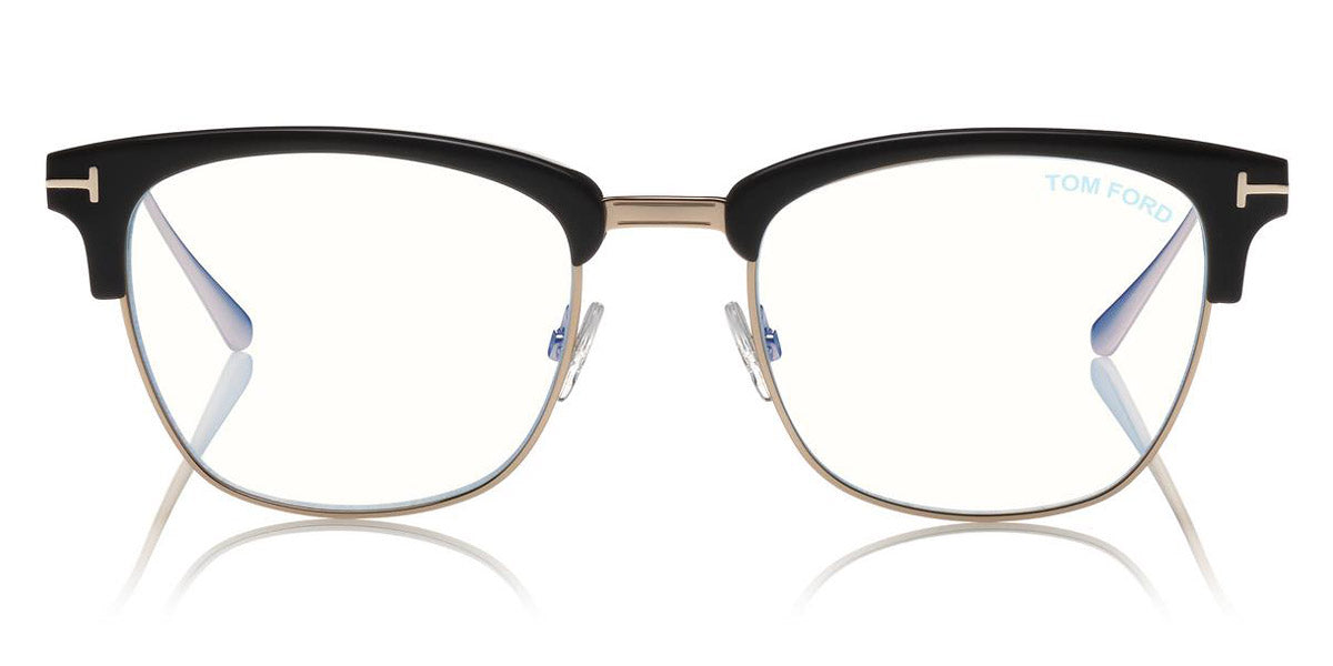 Tom Ford® FT5590-F-B FT5590-F-B 001 52 - 001 - Shiny Black, Shiny Rose Gold/ Blue Block Lenses Eyeglasses