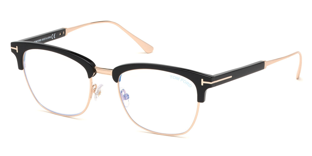 Tom Ford® FT5590-F-B FT5590-F-B 001 52 - 001 - Shiny Black, Shiny Rose Gold/ Blue Block Lenses Eyeglasses