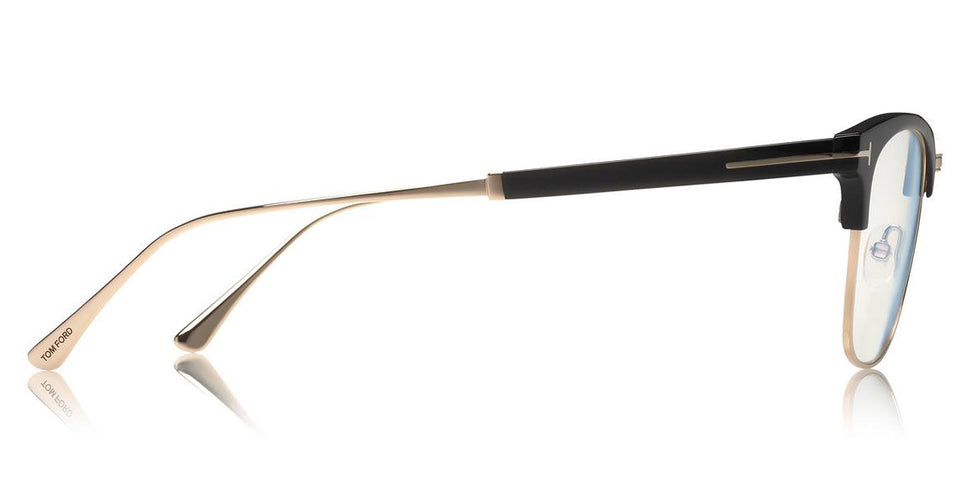 Tom Ford® FT5590-F-B FT5590-F-B 001 52 - 001 - Shiny Black, Shiny Rose Gold/ Blue Block Lenses Eyeglasses