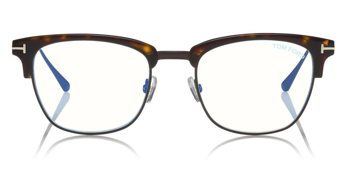 Tom Ford® FT5590-F-B FT5590-F-B 052 52 - 052 - Shiny Classic Dark Havana, Shiny Dark Ruthenium/ Blue Block Lenses Eyeglasses