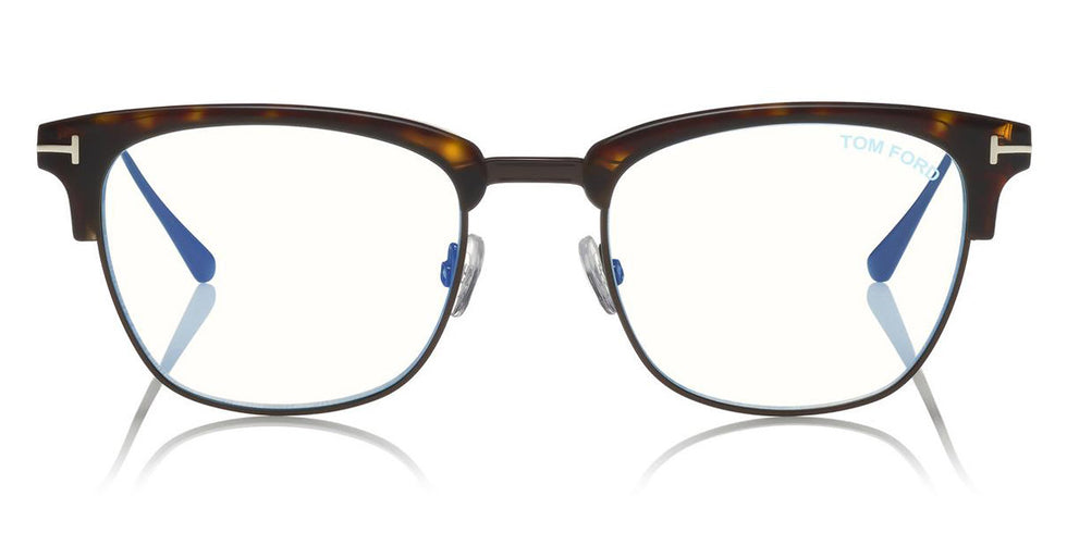 Tom Ford® FT5590-F-B FT5590-F-B 052 52 - 052 - Shiny Classic Dark Havana, Shiny Dark Ruthenium/ Blue Block Lenses Eyeglasses