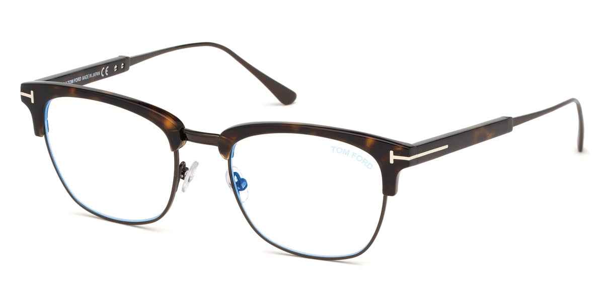 Tom Ford® FT5590-F-B FT5590-F-B 052 52 - 052 - Shiny Classic Dark Havana, Shiny Dark Ruthenium/ Blue Block Lenses Eyeglasses