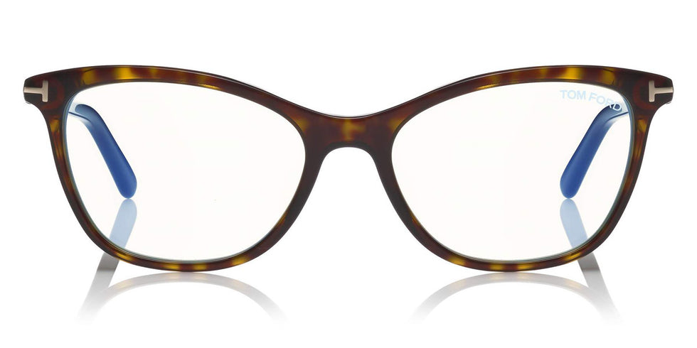 Tom Ford® FT5636-B FT5636-B 052 52 - 052 - Shiny Classic Dark Havana, Rose Gold/ Blue Block Lenses Eyeglasses
