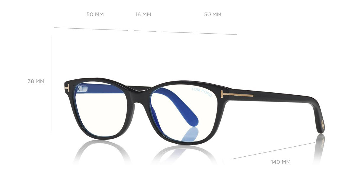 Tom Ford® FT5638-B FT5638-B 052 50 - 052 - Shiny Classic Dark Havana, Rose Gold/ Blue Block Lenses Eyeglasses