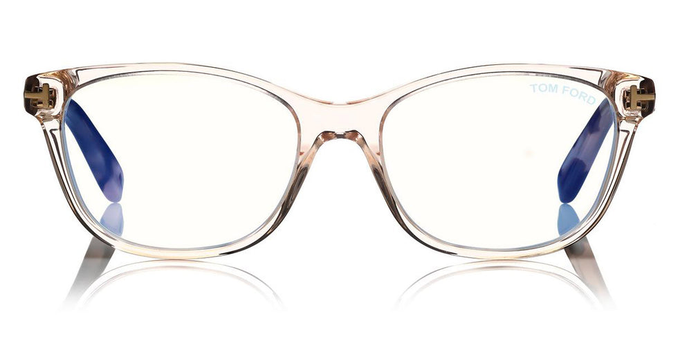 Tom Ford® FT5638-B FT5638-B 072 50 - 072 - Shiny Transp. Pink, Vintage Pink Havana, Rose Gold/ Blue Block Lenses Eyeglasses