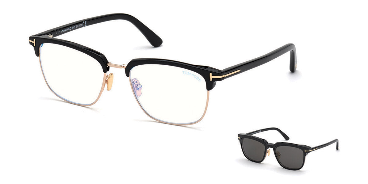 Tom Ford® FT5683-B FT5683-B 001 54 - 001 - Shiny Black/ Blue Block Lenses W. Smoke Clip On Lenses Eyeglasses