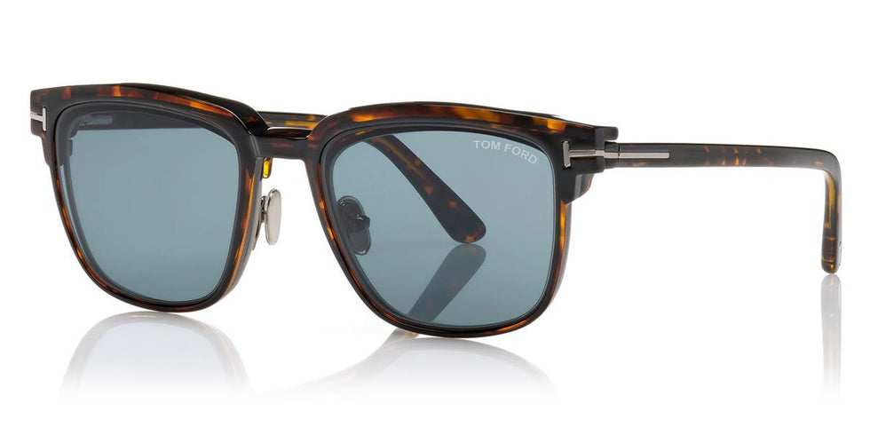 Tom Ford® FT5683-B FT5683-B 052 54 - 052 - Shiny Classic Dark Havana/ Blue Block Lenses W. Dark Teal Clip On Lens Eyeglasses