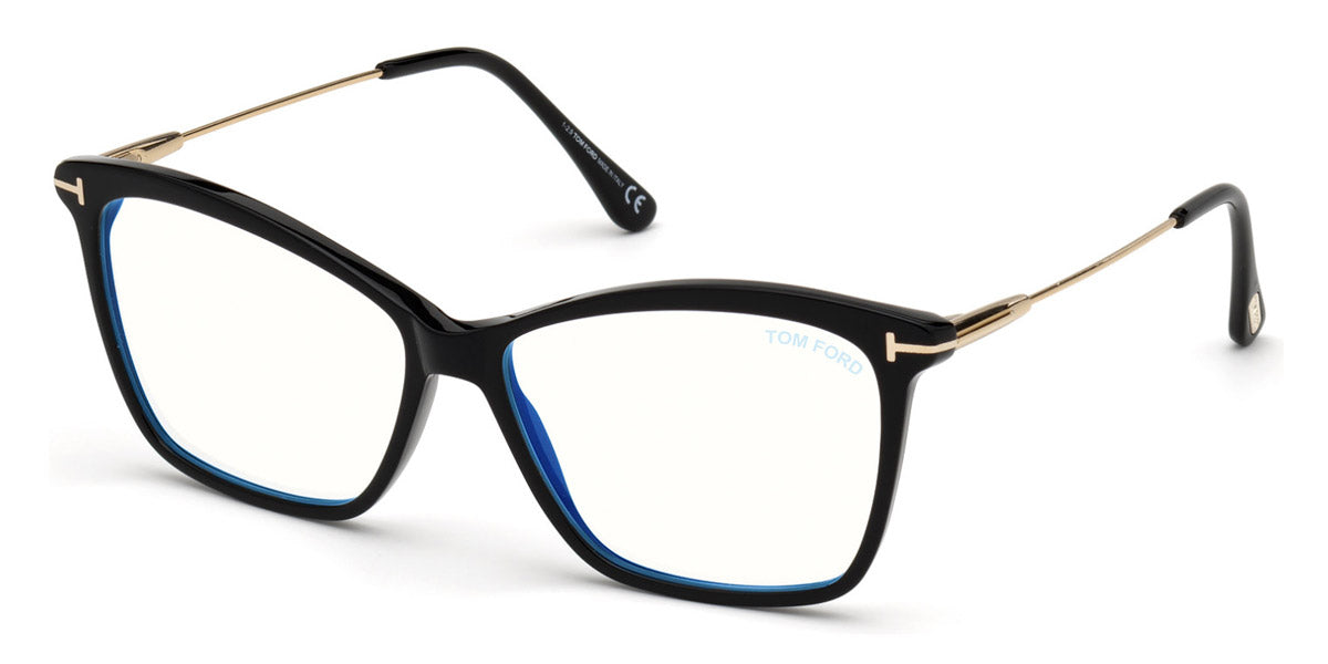 Tom Ford® FT5687-B FT5687-B 001 56 - 001 - Shiny Black, Shiny Rose Gold / Blue Block Lenses Eyeglasses