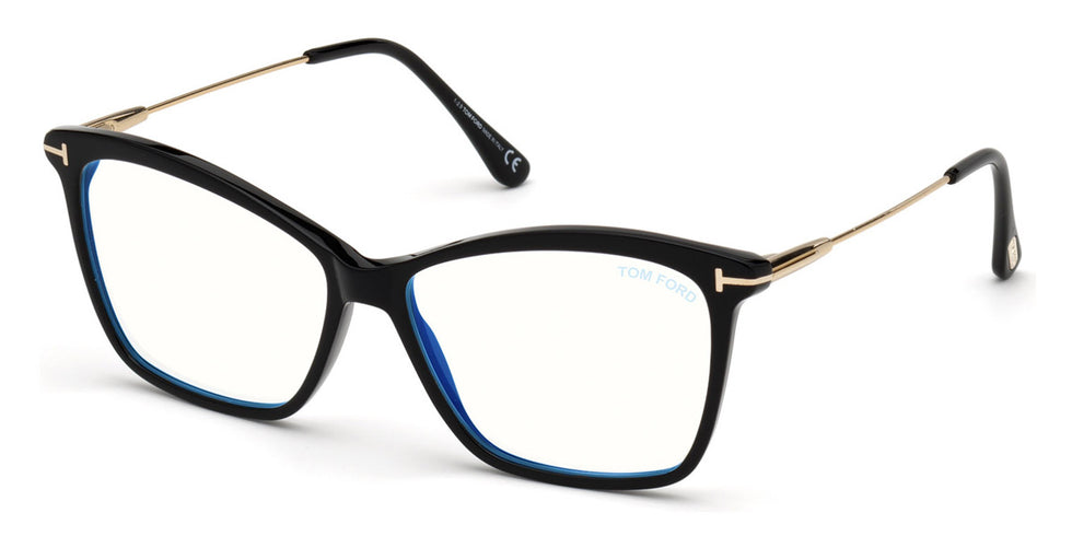 Tom Ford® FT5687-B FT5687-B 001 56 - 001 - Shiny Black, Shiny Rose Gold / Blue Block Lenses Eyeglasses