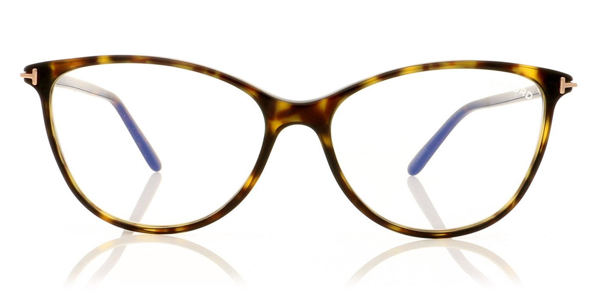 Tom Ford® FT5687-B FT5687-B 052 56 - 052 - Shiny Classic Dark Havana, Shiny Rose Gold / Blue Block Lenses Eyeglasses