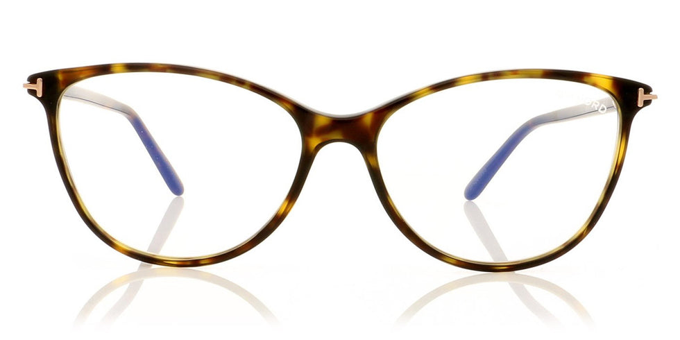Tom Ford® FT5687-B FT5687-B 052 56 - 052 - Shiny Classic Dark Havana, Shiny Rose Gold / Blue Block Lenses Eyeglasses