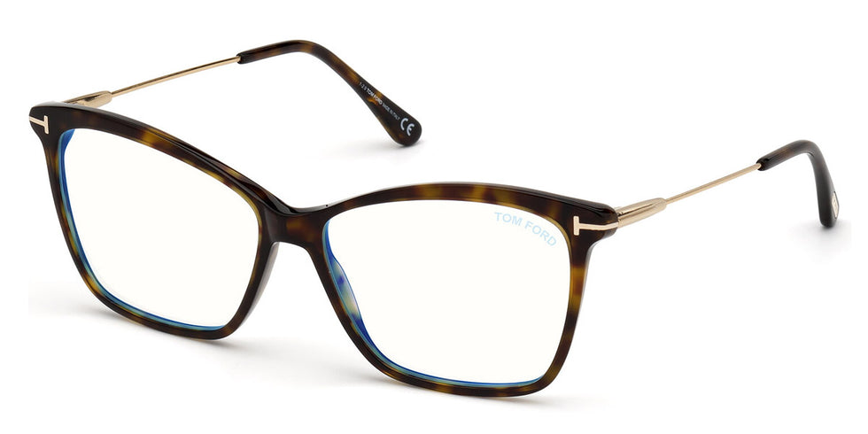 Tom Ford® FT5687-B FT5687-B 052 56 - 052 - Shiny Classic Dark Havana, Shiny Rose Gold / Blue Block Lenses Eyeglasses