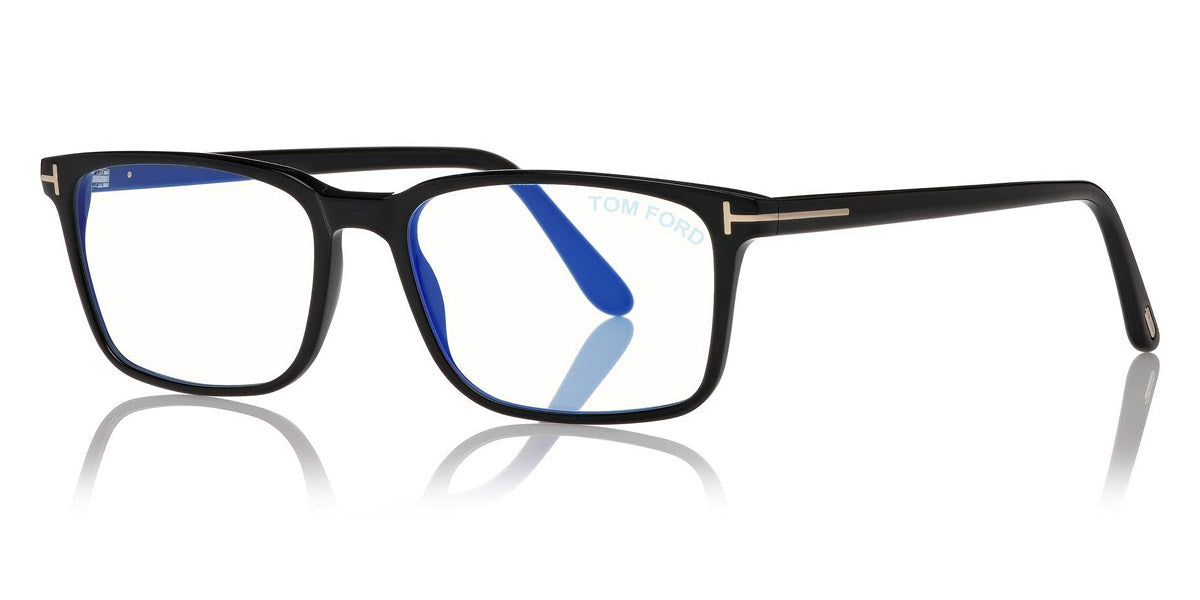 Tom Ford® FT5735-B FT5735-B 001 54 - 001 - Shiny Black, Shiny Rose Gold t" Logo / Blue Block Lenses" Eyeglasses
